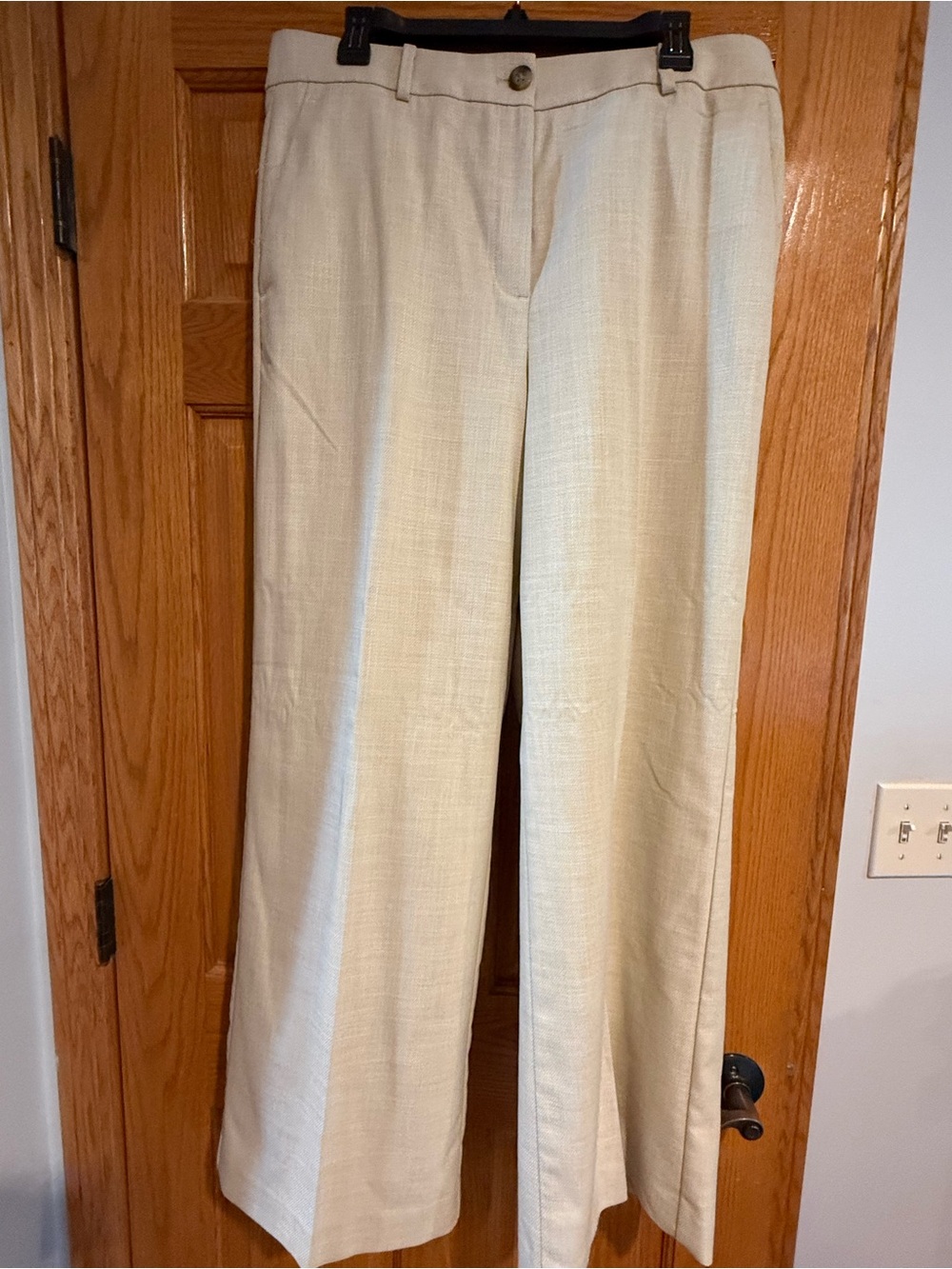 Ann Taylor Light Cream Wide-Leg Trousers
